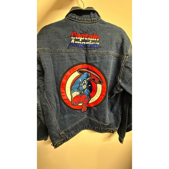 Marvel Captain America Denim Jacket Blue Distressed Adult Size L - Picture 5 of 5